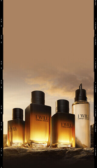 Giorgio Armani I WILL Eau de Parfum refillable bottle. A bold black and gold design crafted to last.
