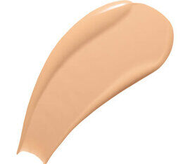A smooth, creamy swatch of light beige foundation on a white background.